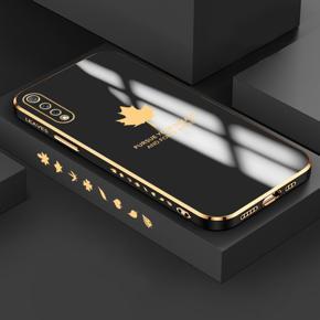 Hontinga for Vivo S1 Luxury 6D Plating Soft Casing Silicone Square Frame Phone Case Shiny Bling Back Cover Maple Leaf Side Pattern Case