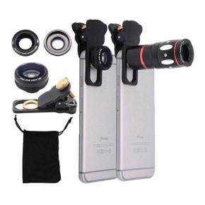 4 in 1 Wide Angle Macro Fisheye telephoto Camera Lense 10X Zoom - Black