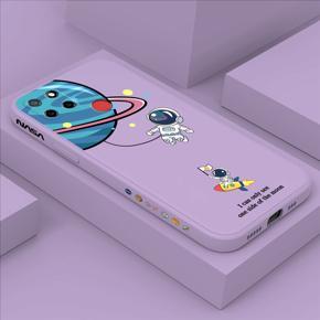 Hontinga for Realme Narzo 20 Case Cartoon Astronaut Side Design Back Cover Soft Square Edge Liquid Silicone Phone Cases