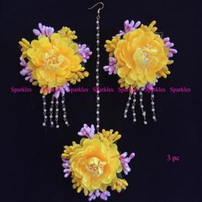 Artificial Gorgeous Non-bridal Earrrings Tikli Set-Yellow Color - 3 pc