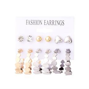 Fashion simple earring set Twist earrings Round geometric earrings Love ear studs 6 pairs Combination earrings