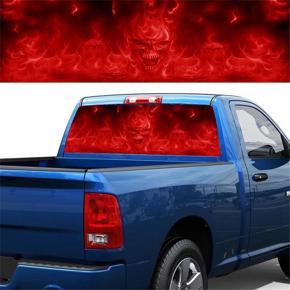 Red Flame Skull for Truck Jeep Suv Pickup 3D Rear Windshield Decal Sticker Decor Rear Window Glass Poster 53.1X14.2 Inch