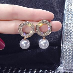 Delicate Handmade Rhinestone Circle Earrings Lovely Artificial Pearl Earring Pendant Fashion Ear Stud Girls Women Earring