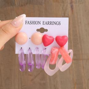 5Pairs/Set Unique Design Love Stud Earrings Large Resin Acetate Earring Set Sweet Macaron Earrings Candy Color