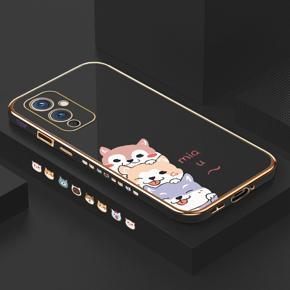 Hontinga for OnePlus 9 Back Cover Luxury 6D Plating Cute Cartoon Printing Side Pattern Case Soft Silicone Square Phone Cases