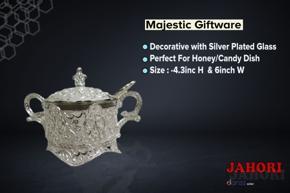 Majestic Giftware Decorative Silver Plated Glass Honey/Candy Dish -4.3inc H 6inch W