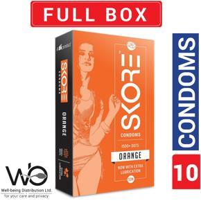 Skore - Orange Flavored 1500+ Dots Condoms With Extra Lubrication - 10pcs Single Pack