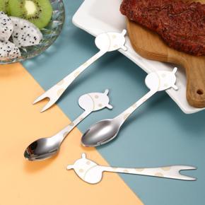 Cute Portable Cute Giraffe Fruit Fork Scraping Spoon Cartoon Child Dessert Spoon Fork Creek