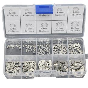 120PCS 304 Stainless Steel E Clip Washer Assortment Kits Circlip Retaining Ring For Shaft Fastener M1.5-M10