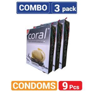 Coral Vanilla Flavors Lubricated Natural Latex Condoms - Combo  Pack- 3x3=9pcs