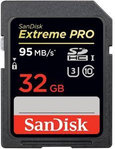 SanDisk 32GB SD Card Extreme Pro SDHC, U3, C10, V30, UHS-I, 95MB/S R, 90MB/S W, 4x6