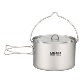 Lixada 2L Titanium Pot Lightweight Outdoor Camping Cooking Pot with Foldable Handles and Lid for Camping Hiking Backpacking Picnic