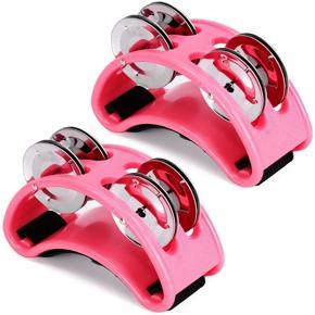 2PCS Foot Tambourine, Percussion Musical Bells with Jingle Bells & Adjustable Strap, Drum Instrument Accessory,Pink