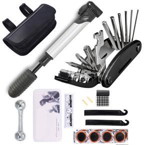Bike Tyre Repair Tool Kit 16 in 1 Multi-Function Bicycle Tool Kit with Mini Pump, Cycling Mechanic Repair Tool with Tire Patch, Solid Wrench, Portable Bag