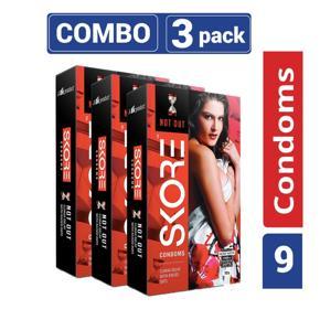 SKORE - NOT-OUT Climax Delay With Raised Dots Condom - Combo Pack - 3x3=9pcs