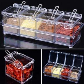 4 Spice Crystal Seasoning Box for Kitchen 4pcs Spice Rack Transparent Crystal Seasoning Box With Spoons