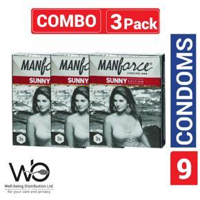 Manforce - Ribbed & Dotted Sunny Edition Condoms - Combo Pack - 3 Pack - 3x3=9pcs