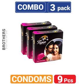 Tiger Dotted Condoms Rose Flavour Combo Pack - 3x3= 9pcs