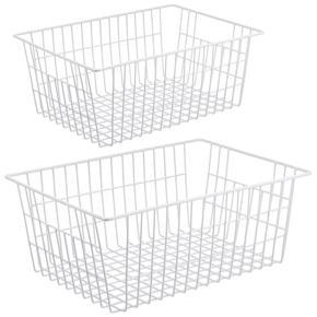 2 Pack Wire Storage Baskets, Farmhouse Metal Wire Basket Freezer Storage Organizer Bins with Handles