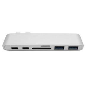 High Speed Type-C Dual USB 3.0 Hub with Card Reader Phone Charger For Laptop - silver