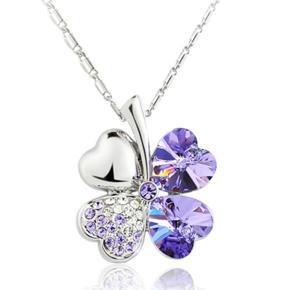 Crystal Necklace Lucky Four Leaf Clover Pendant Alloy Clavicle Chain For Women