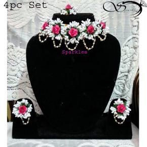 Simple & Exclusive Designer Artificial Flower Jewellery Set  For Women-4 Pc