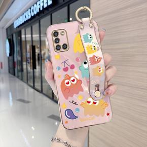 Hontinga for Samsung Galaxy A31 Back Cover With Wristband Luxury 6D Plating Cute Little Monsters Case Soft Silicone Square Phone Cases