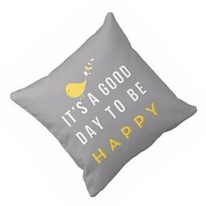 Home Decoration Yellow A Good Day Happy Bird Print Pillow Case Cushion Cover