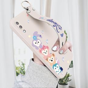 Hontinga for Samsung Galaxy M10 Back Cover Wrist Strap Cartoon Rabbit Fox Case Square Printed Pattern Liquid Silicone Phone Cases