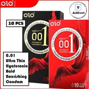 Olo 10 Pcs/Box 00.1 Ultra Thin Hyaluronic Acid Lubricated Latex Rubber Condom Thread Adult Products