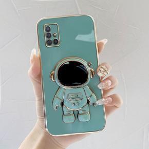 Hontinga for Samsung A51 Back Cover With Cartoon Astronaut Folding Bracket Cases Luxury 6D Plating Soft Silicone Phone Cases