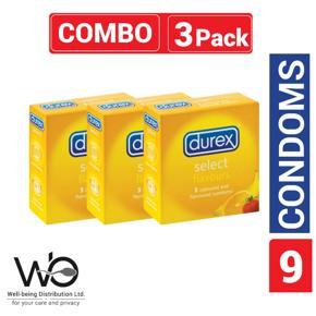 Durex - Selected Flavors Condom - Combo Pack - 3 Packs - 3x3=9pcs (Made in Thailand)