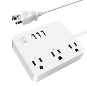 Power Strip Travel Adapter with 3 US Outlets 3 USB Ports On/Off Switch Wall Socket, US Plug