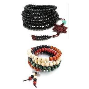 BRADOO- 216pcs 41.7 Inch Beads Buddha Mala Buddhist Bracelet Necklace & 8mm Wood Link Bracelet Tibetan Colorful 108pcs Bead