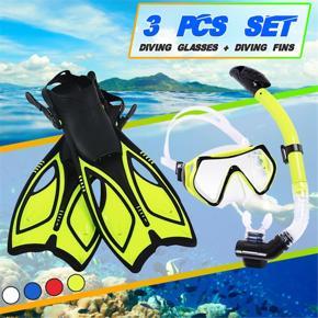 #S Snorkel Diving Underwater Scuba ,Swim Fins,free Breathing Dry Top Snorkel ,professional Snorkeling Set Adult - Fluorescent Yellow S