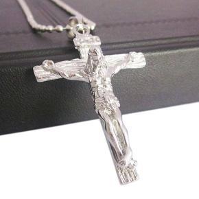 Men's Christian Stainless Steel Jesus on the Cross Pendant Beaded Chain Necklace