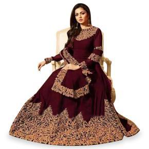 Party Gown-Weightless Georgette Semi Stitched Heavy Soft Dress Best Quality Embroidery Work With Anarkali Gown For Girl And Women. - Lehenga For Girls