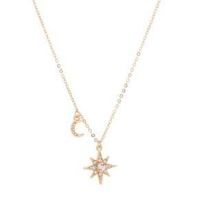 European Style Fashion Rhinestone-plated Necklace Simple Stars Moons Clavicle Pendant Necklace For Girls