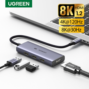 UGREEN USB C HUB 8K/30Hz, 4K/120Hz Type C to HDMI 2.1 Adapter 24Gbps For Macbook Air Pro iPad Pro M1 PC Accessories 3 Ports USB3.0 HUB