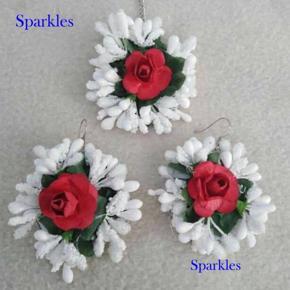 White Colour Artificial Flower Jewellery Tikli Set For Women