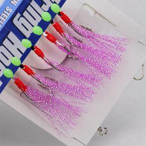 XHHDQES 6 Sets of Colored Wire String Hooks High-Carbon Steel Fish Hooks Pre-Tied String Hooks (1 String of 6 Baits)