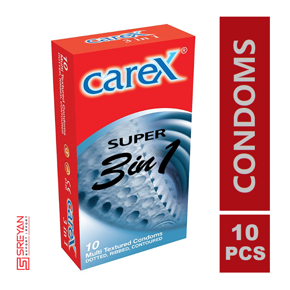 Carex 3in1 Super Dotted ,Ribbed, Contoured Condoms - 10pcs Pack