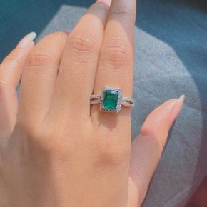 Green Square Halo Cushion Zirconia Diamond Cut Sterling Ring