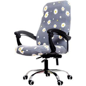 Printed Office Chair Covers, Stretch Computer Chair Cover Universal Boss Chair Covers Modern plism Style High Back Chair Slipcover - Yellow Flower, Large