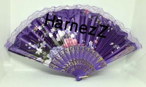 HarnezZ Floral Folding Hand Fan Flower Pattern Side Lace Handheld Folding Fans - 1 Pcs
