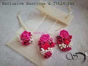 Artificial Flower Earrings & Tikli Set
