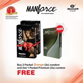 Manforce Condom Stamina Orange Flavoured Buy 2 Packet of 3 Pcs Get  1 Packet of Premium 3 Pcs Condom Free