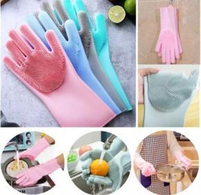Magic Reusable Silicone Gloves with Wash Scrubber, Heat Resistant, for Cleaning, Household, Dish Washing