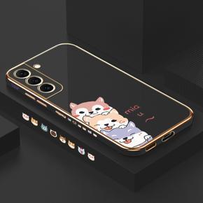 Hontinga for Samsung Galaxy S22 5G Back Cover Luxury 6D Plating Cute Cartoon Printing Side Pattern Case Soft Silicone Square Phone Cases