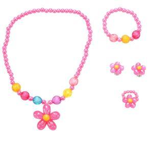 4pcs LovelyGirls Kids Beaded Sun Flower Necklace Bracelet Rings Earrings Jewelry Set Children Party Gift